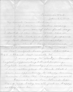 Letter from Ella to Cousin Christina, Jan 25, 1912 p1